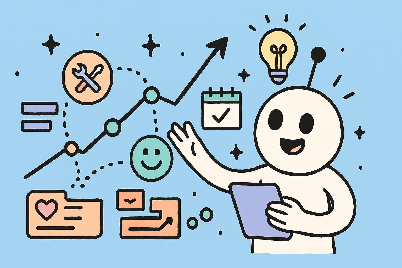 Illustrated customer insights dashboard showing trends and behavior patterns