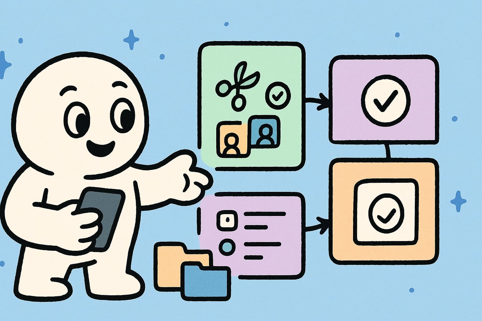 Illustrated three-step booking process showing service selection, calendar availability, and appointment confirmation
